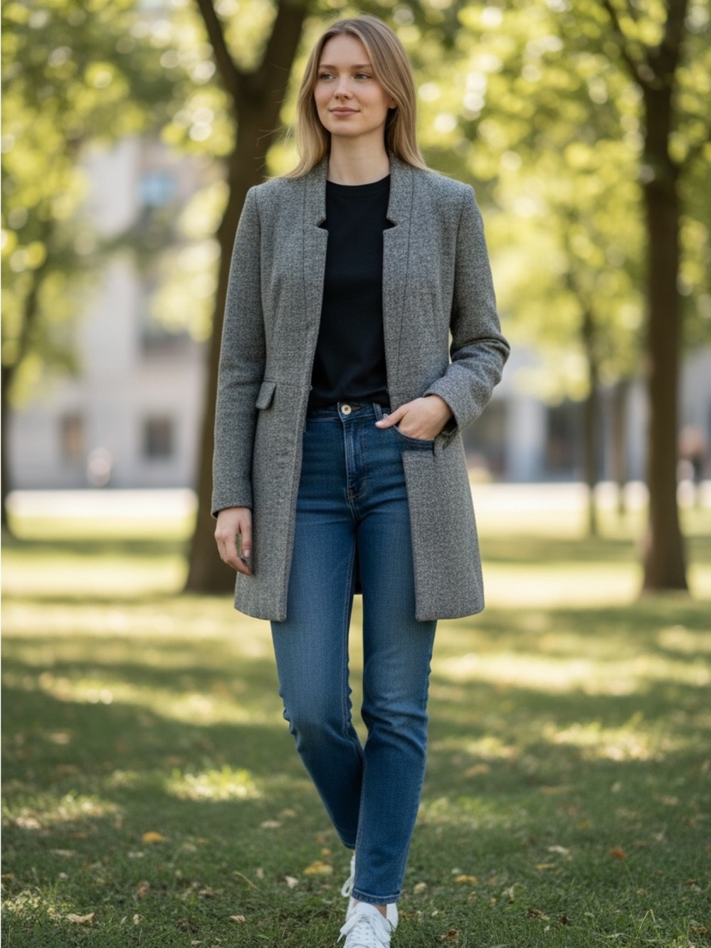 Zara Gray Tailored Wool-Blend Long Blazer Coat